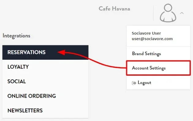 reservation tab under account settings