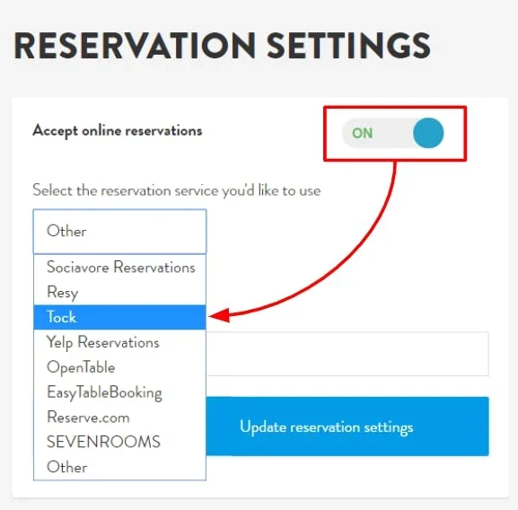reservations toggled on