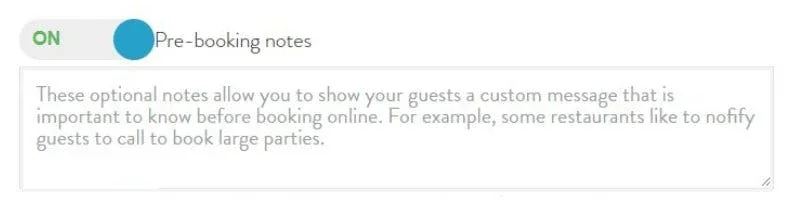 pre booking notes