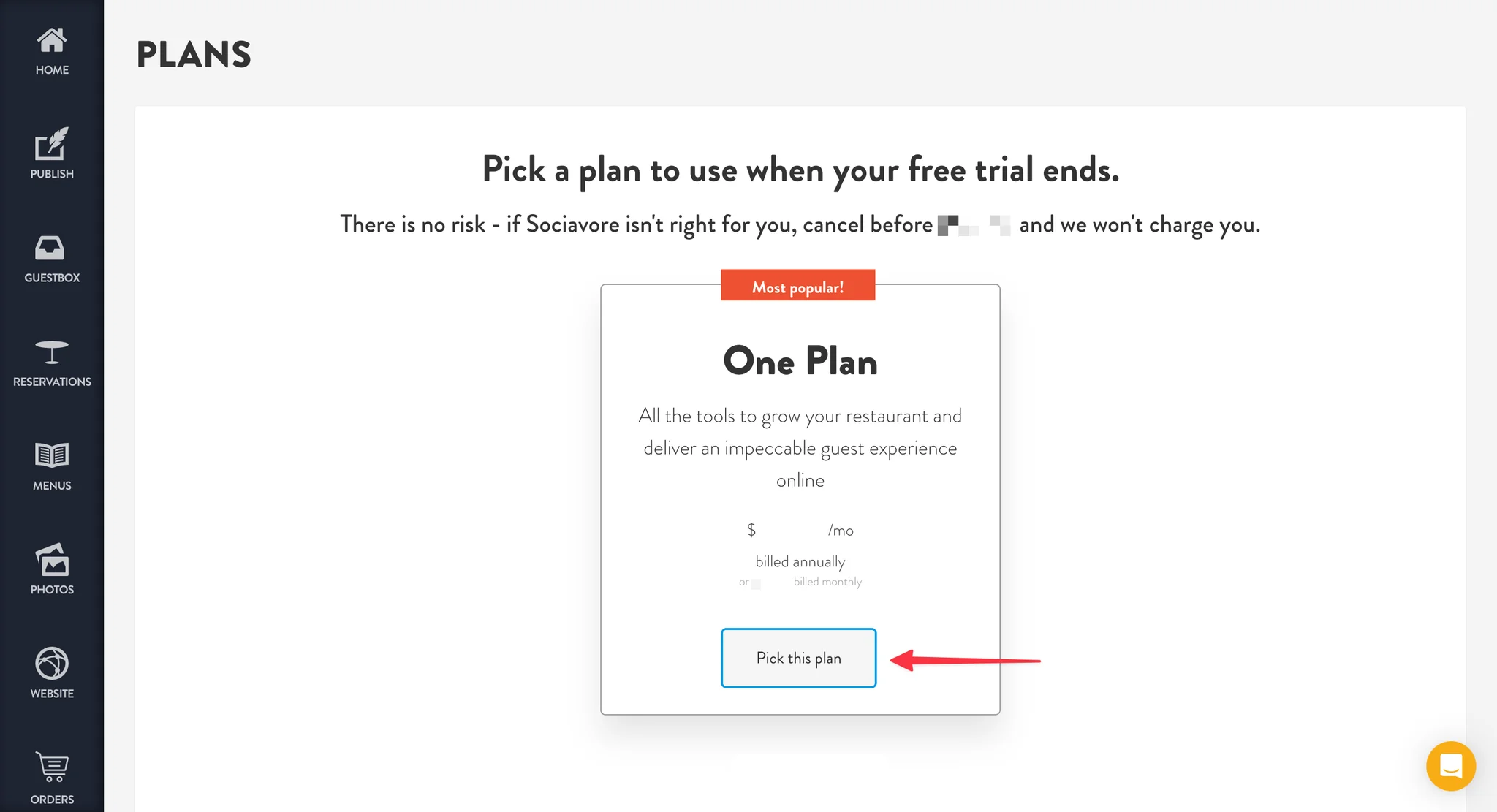 Add credit card and choose a plan