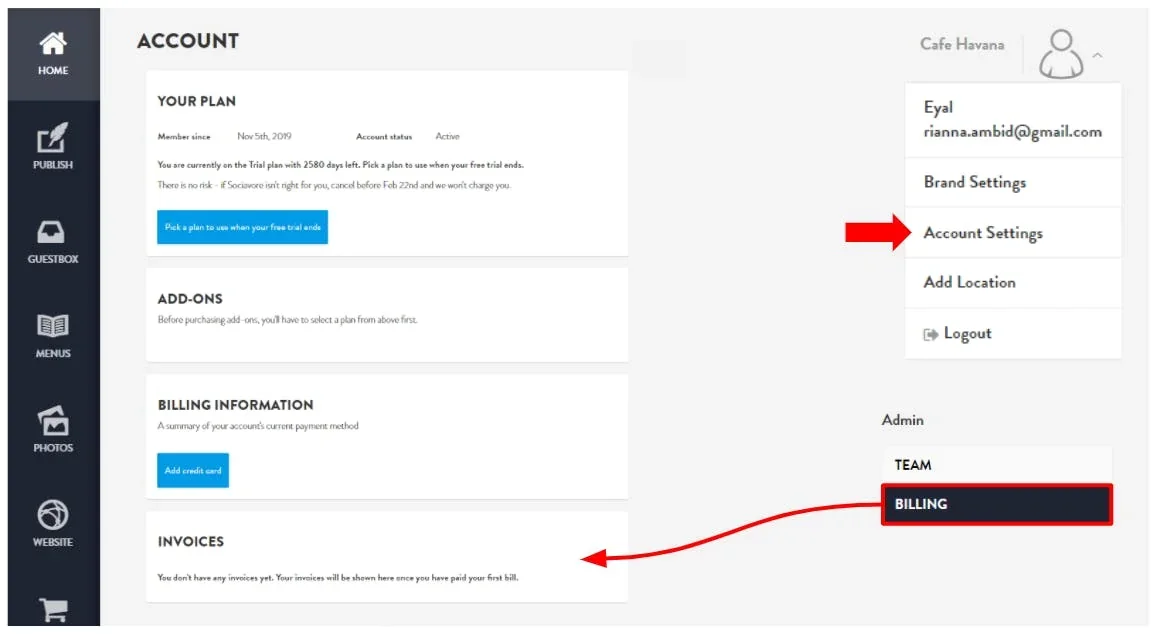 Invoices in dashboard