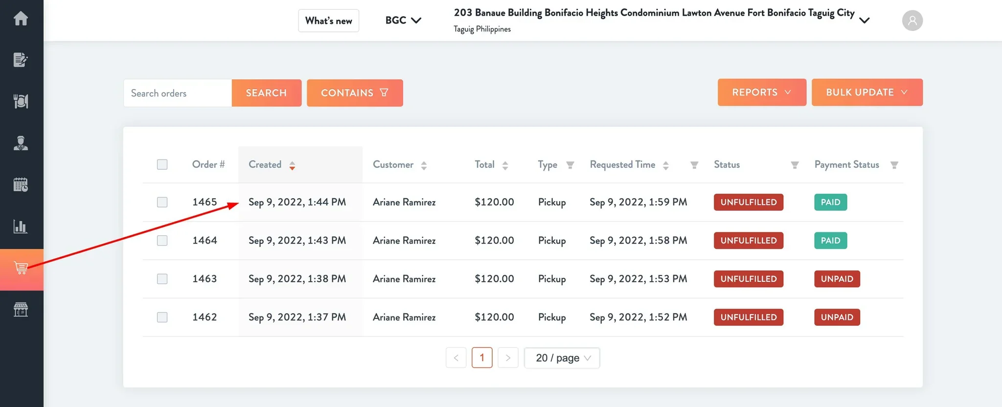 order dashboard