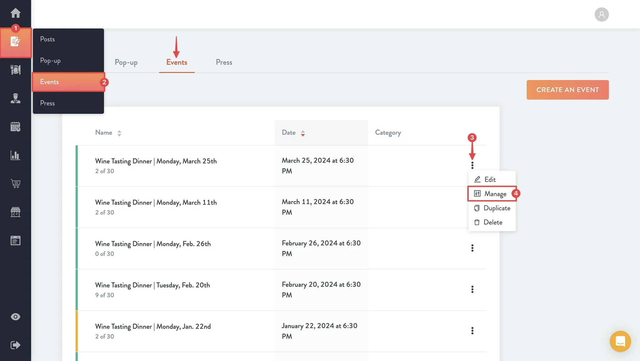 events dashboard