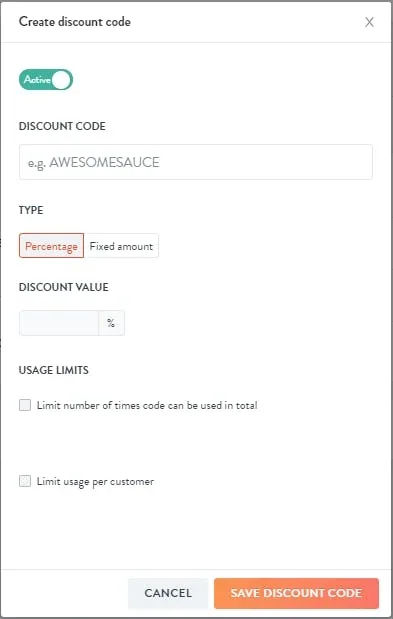 discount code settings