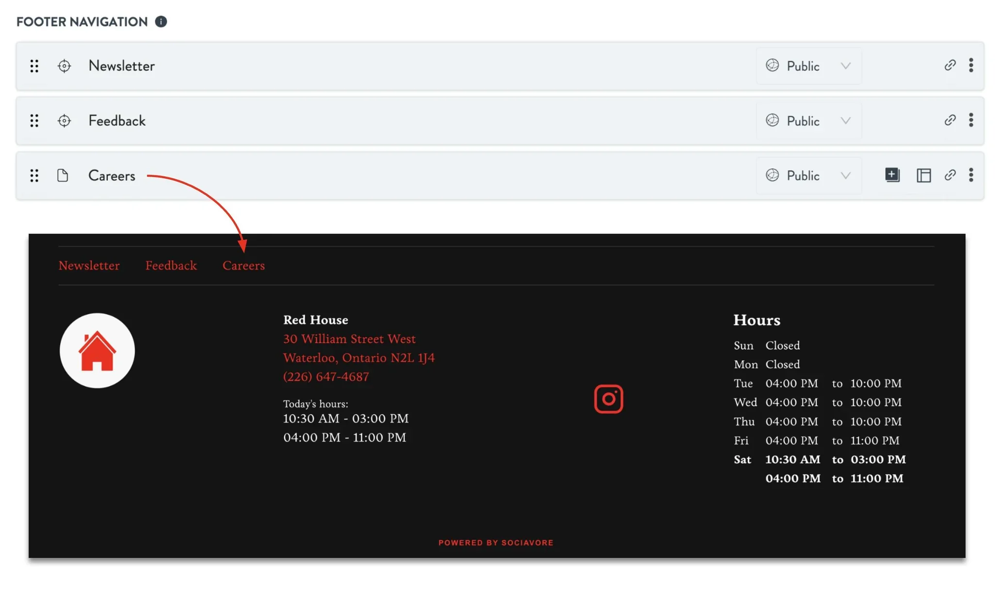 add the page to the footer navigation bar