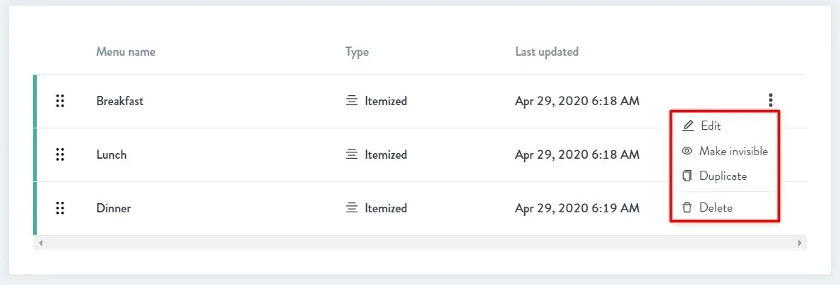 make menu visible or invisible