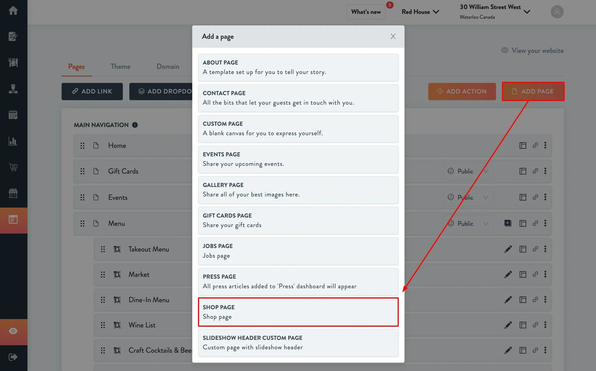 add a shop page button