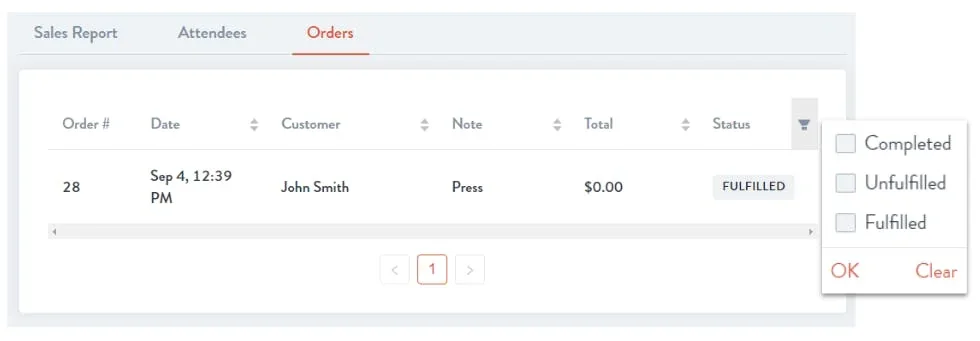 event ticket orders page