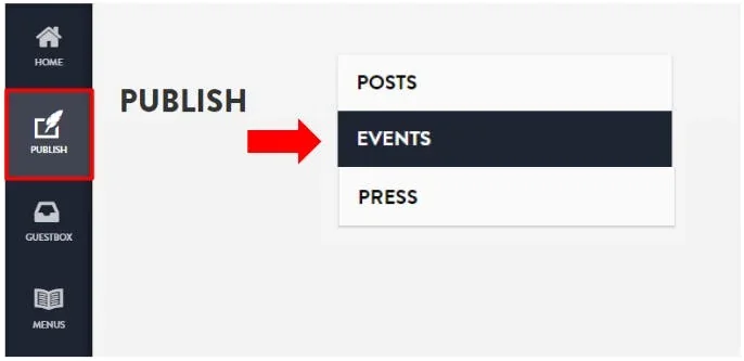 navigate to publish, then events