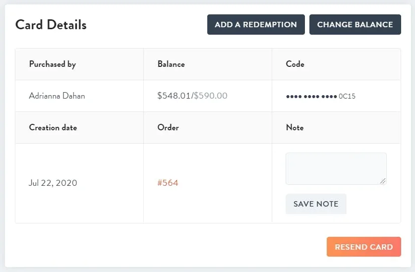 card details panel