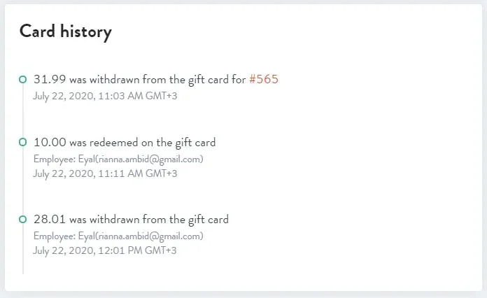 card history with timed updates