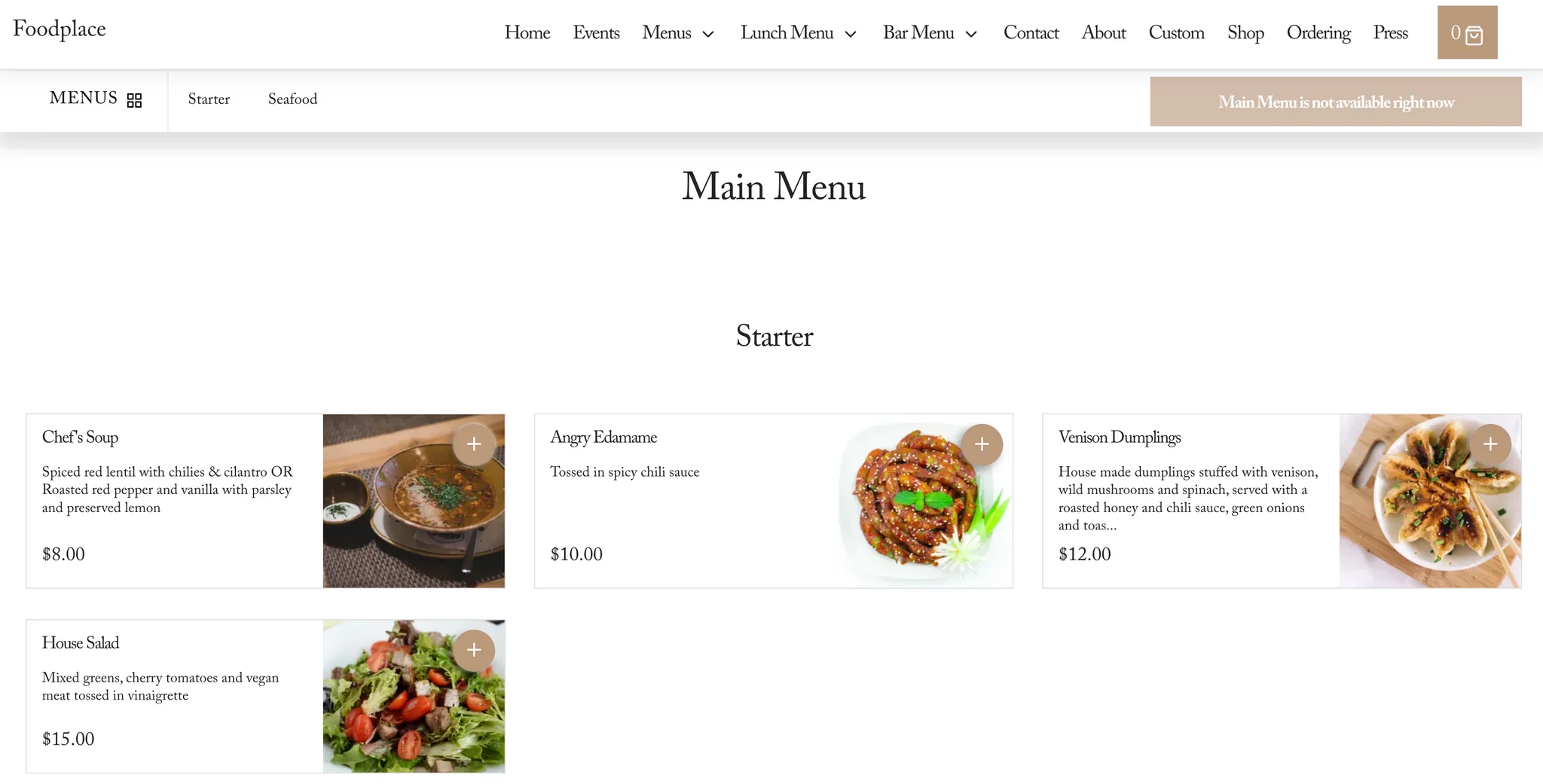 menu with landscape photos
