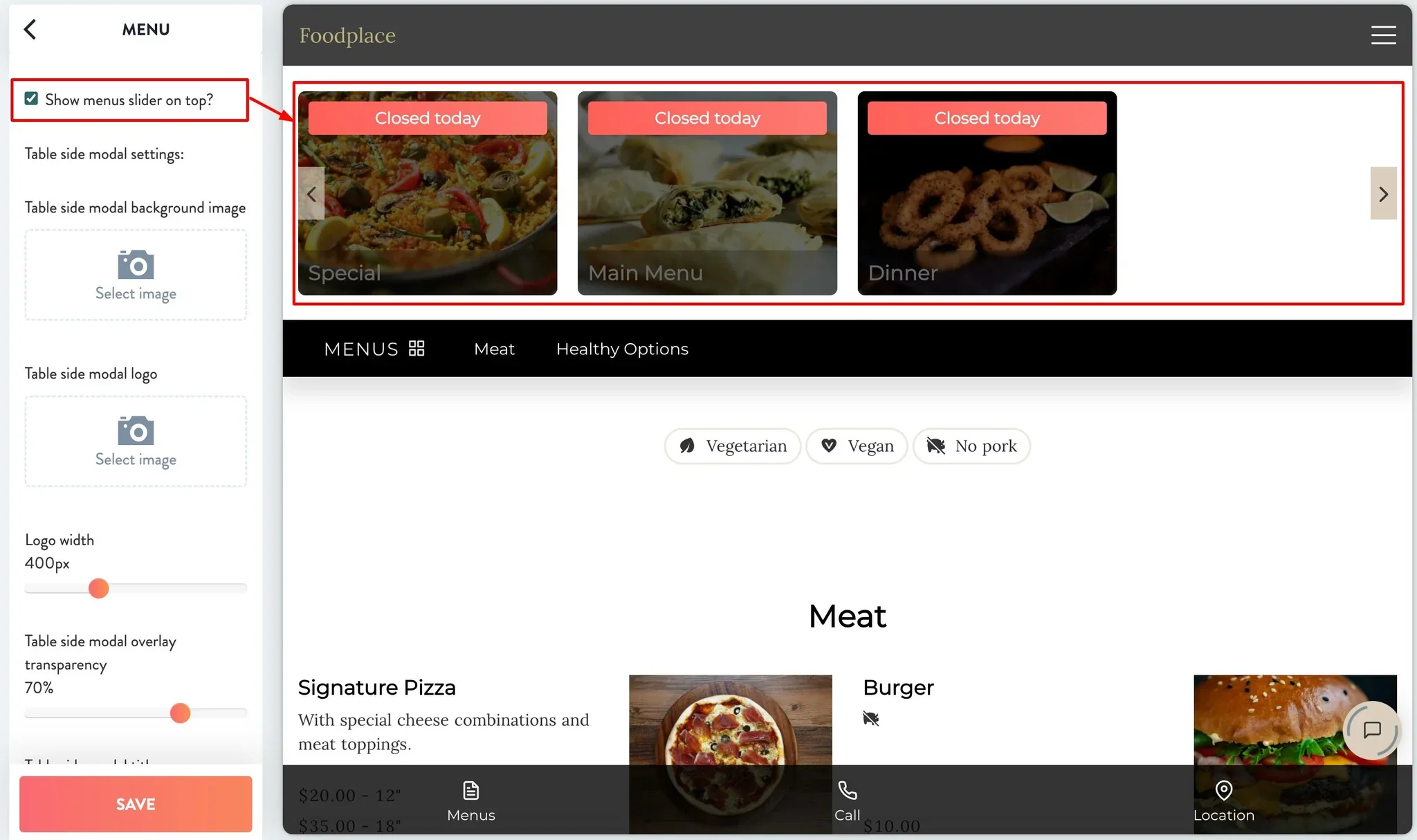 multi-menu slider