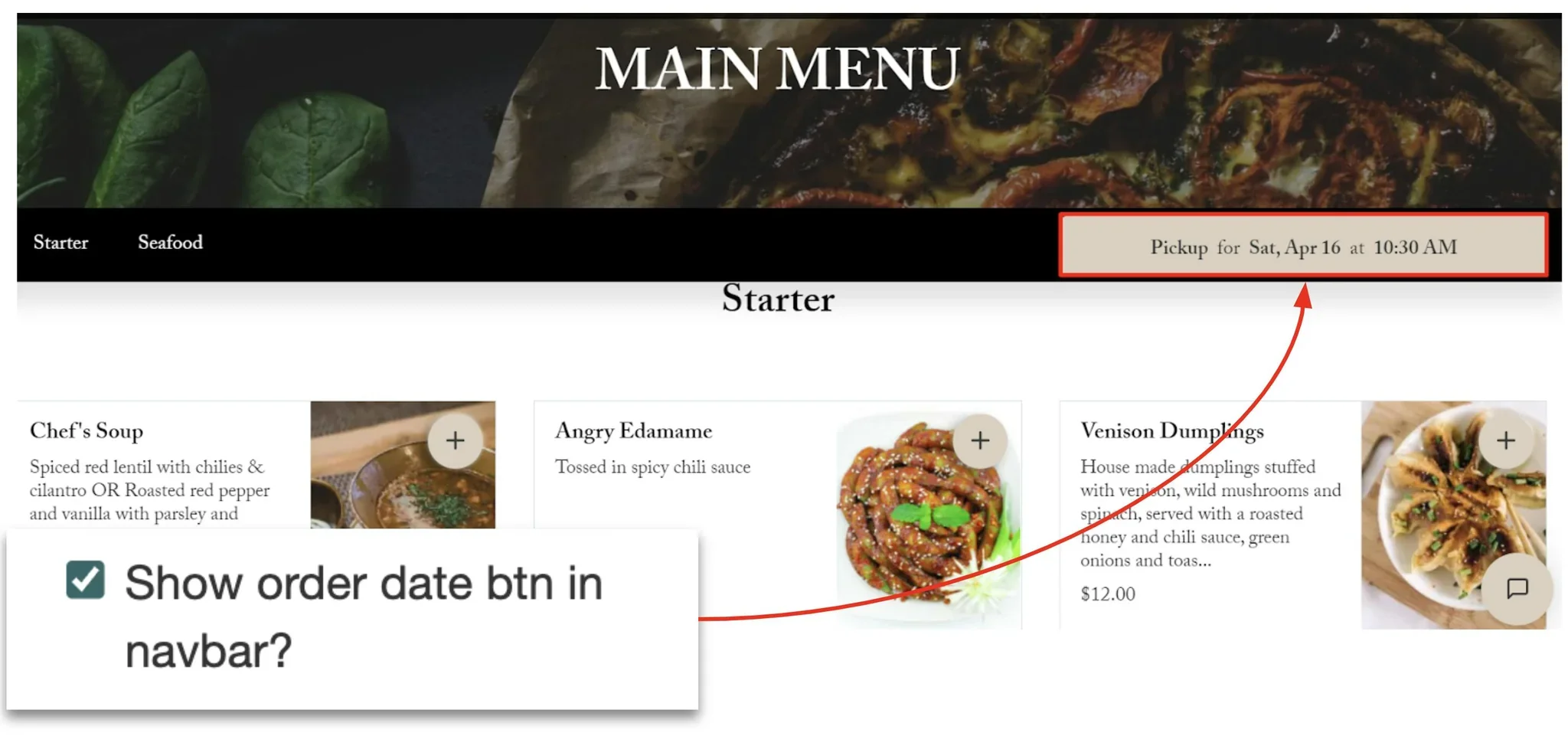 show order date button in navbar