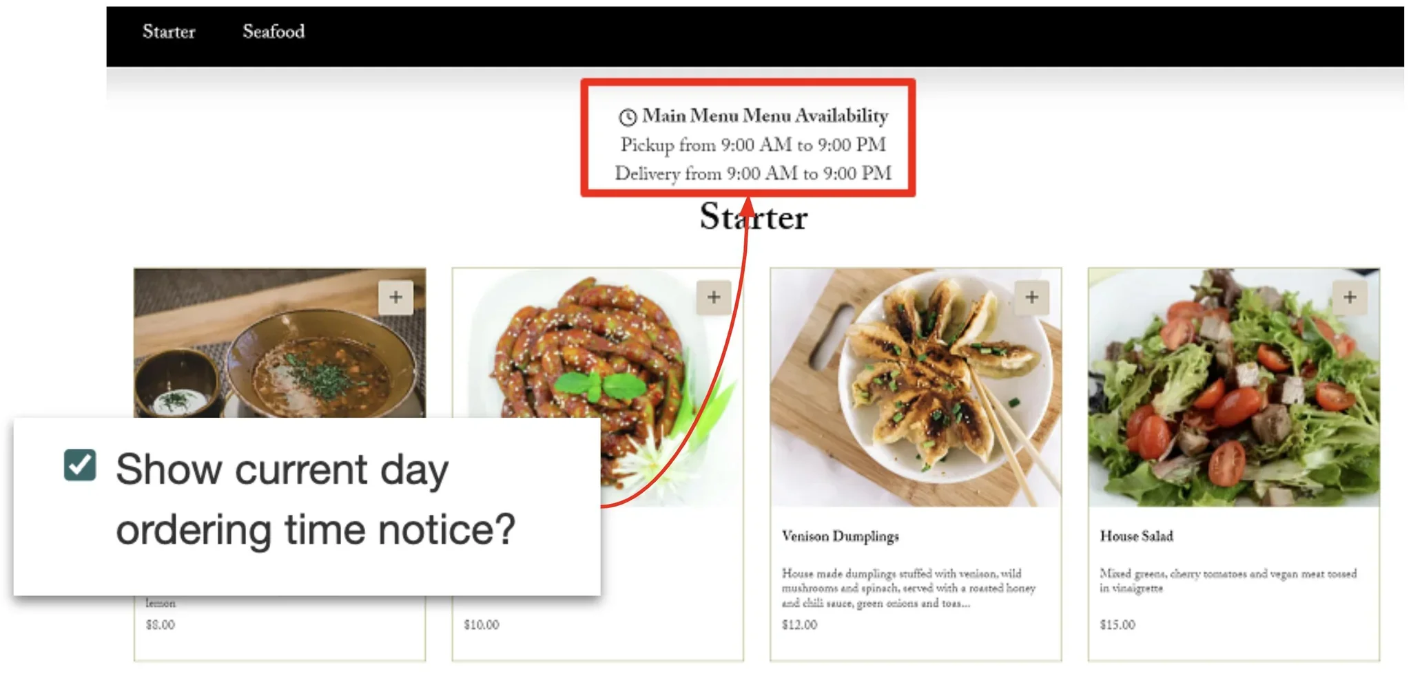 show current day ordering time notice