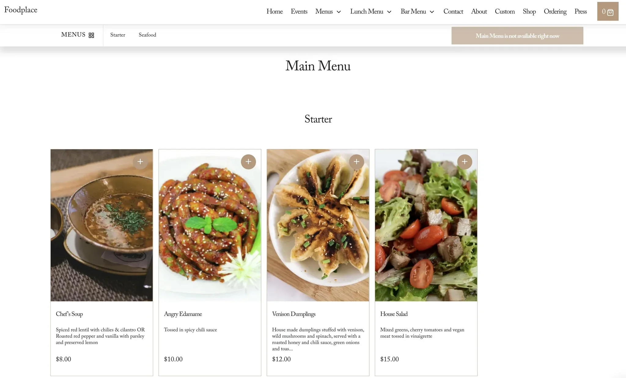 menu with portrait photos