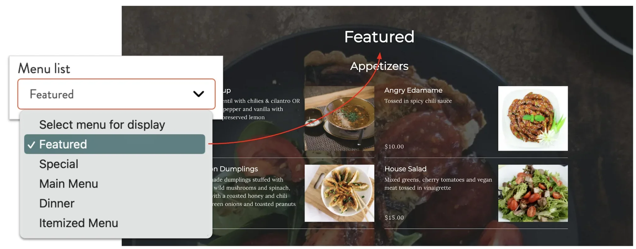 select a menu to display