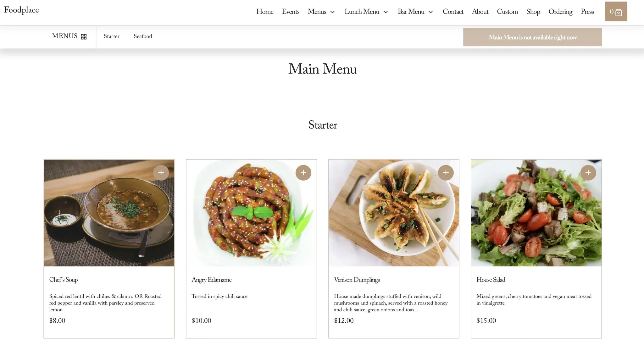 menu with square photos