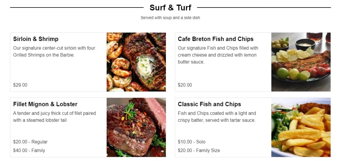 menu style with photos