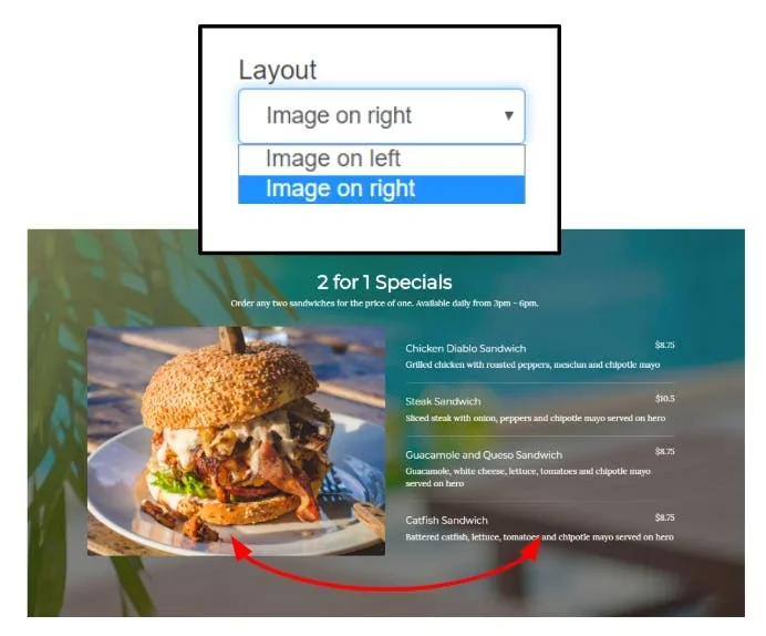 have the image appear on either the left or the right side