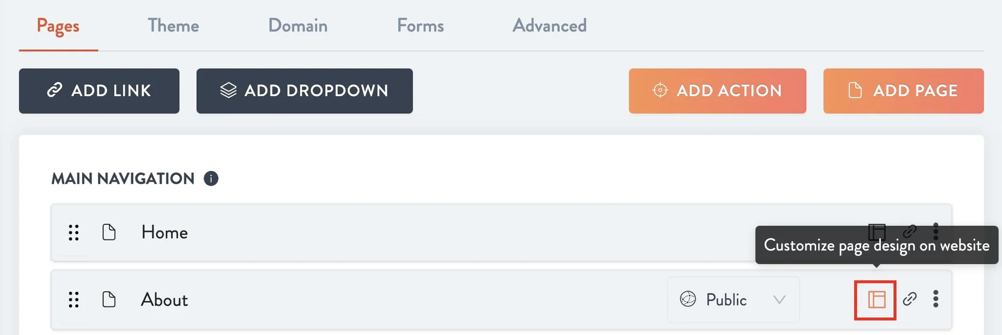 customize design button