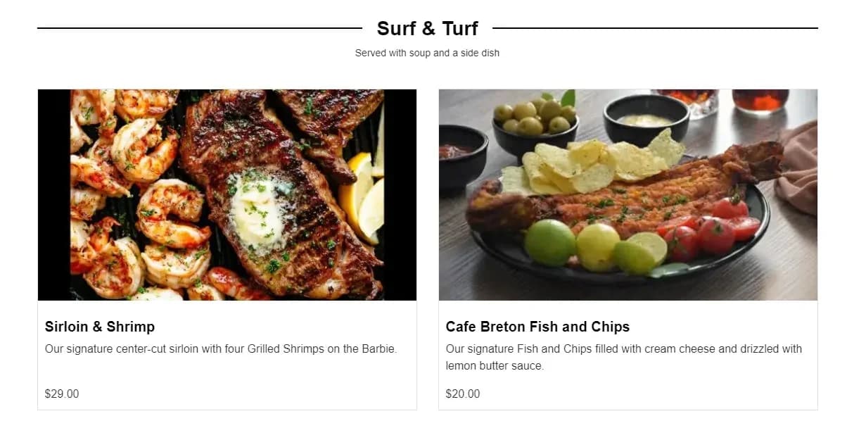 menu style with big photos