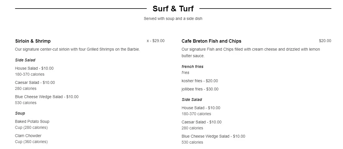 text-only menu example