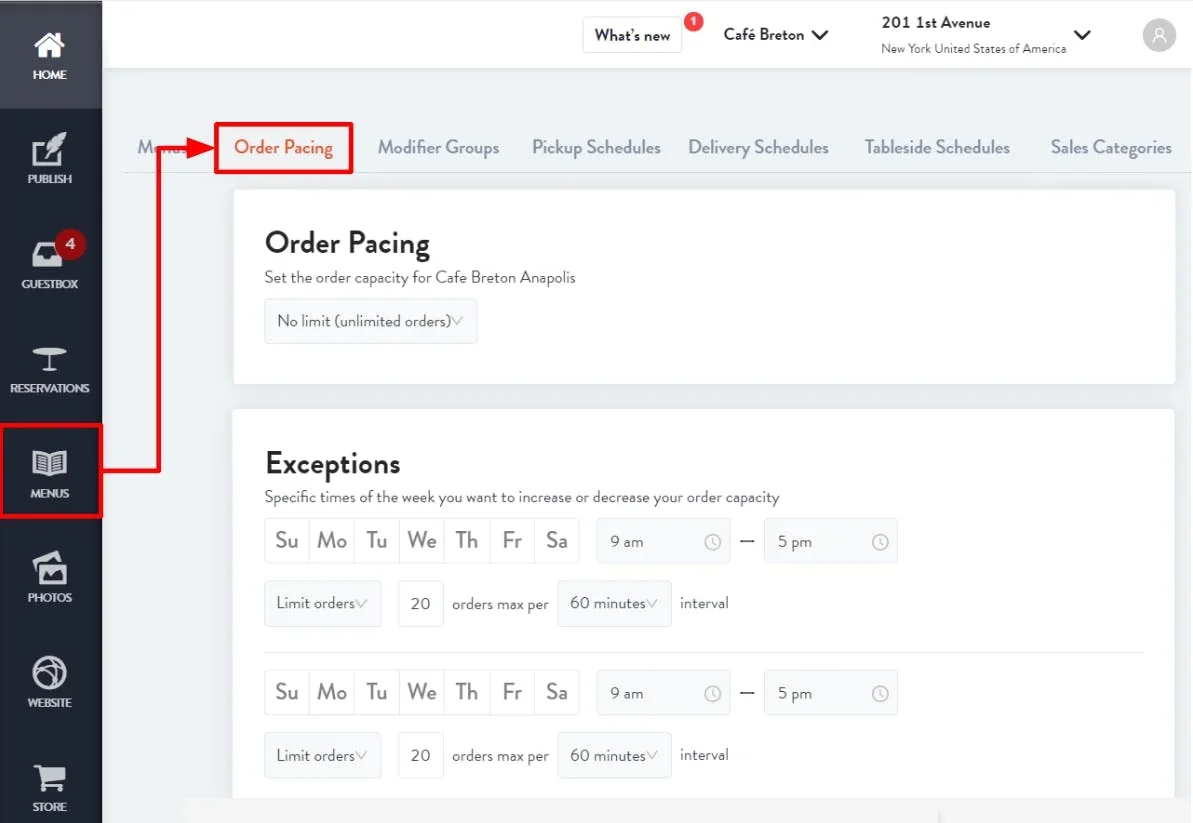 find your order pacing settings