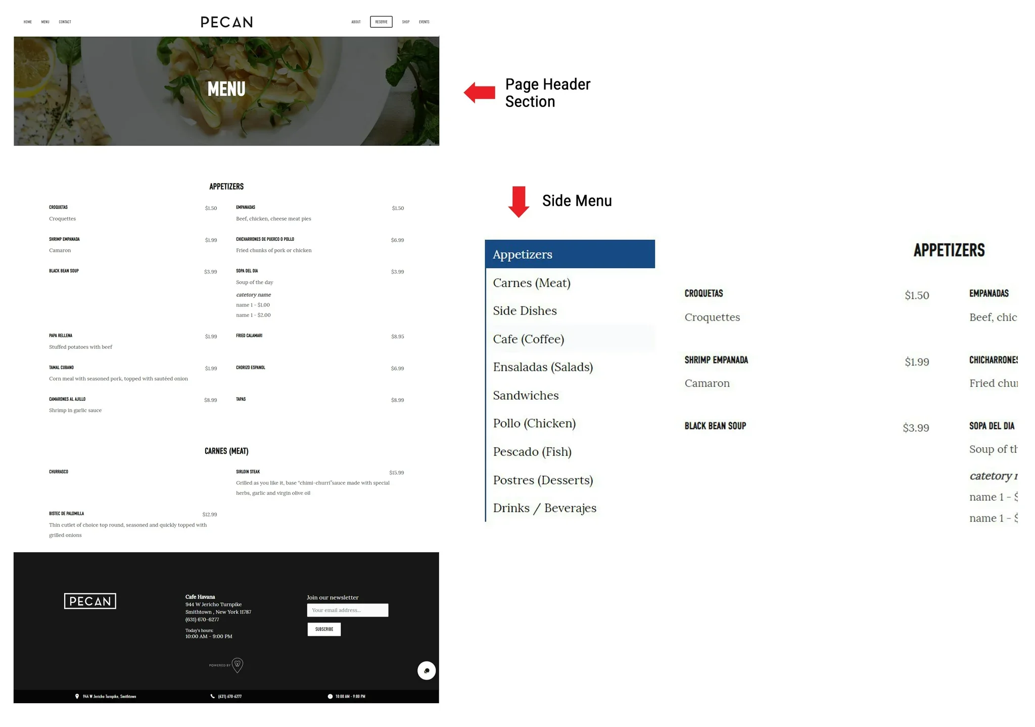 pecan menu page