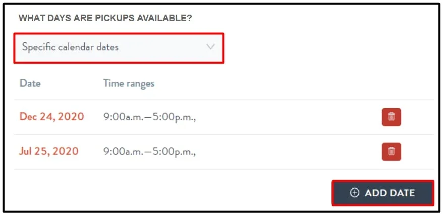 specific calendar days example