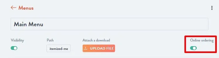 online ordering toggle