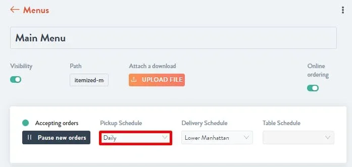 select a pickup schedule from the drop down