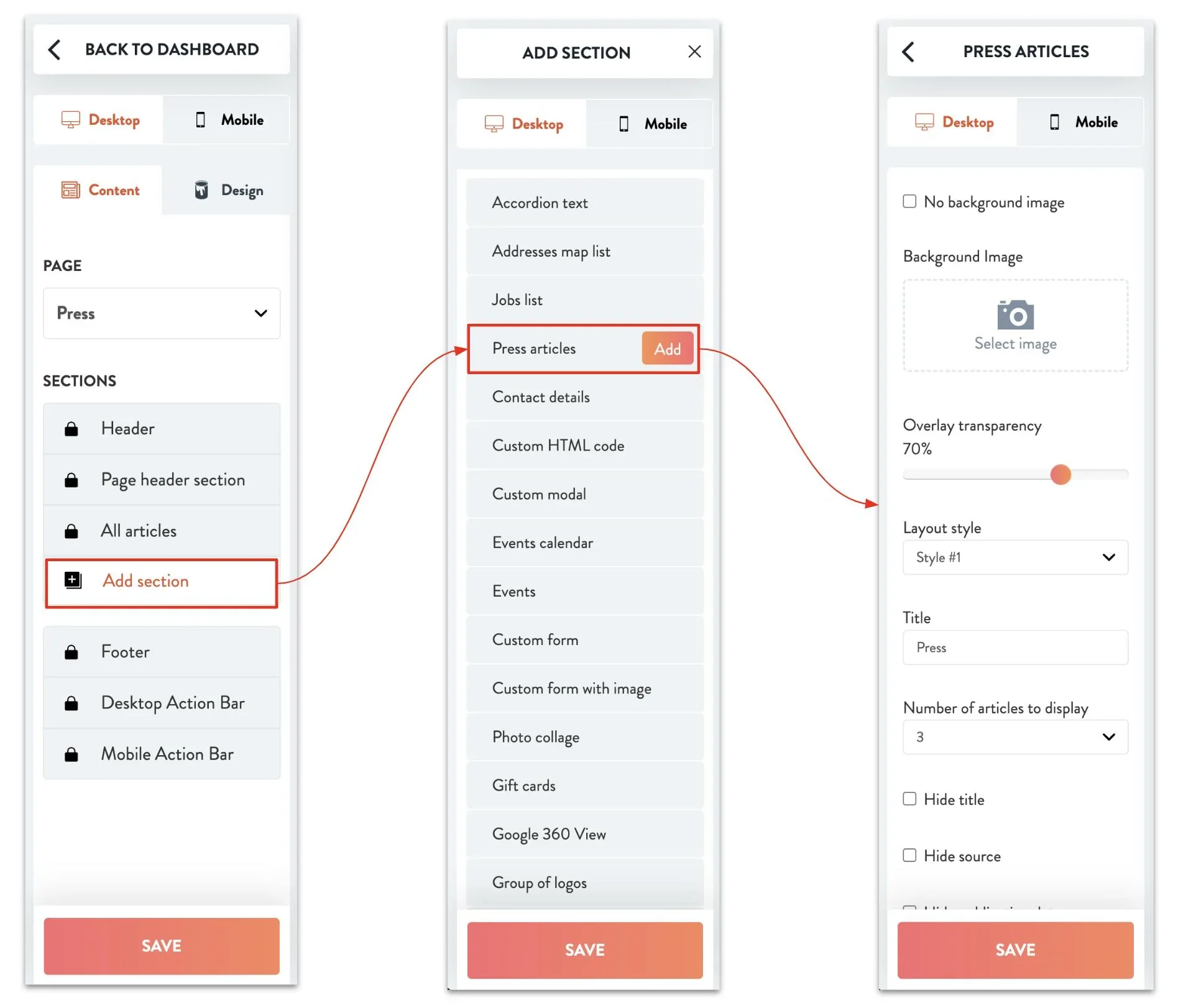 add press articles to a press page