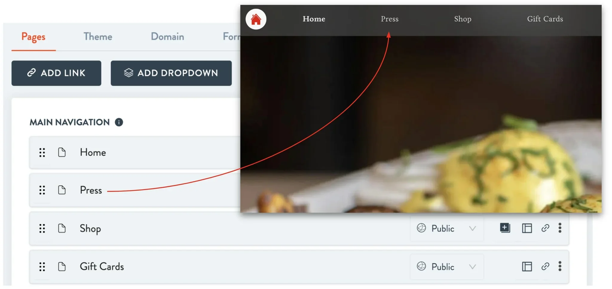 make the page appear on the nav bar