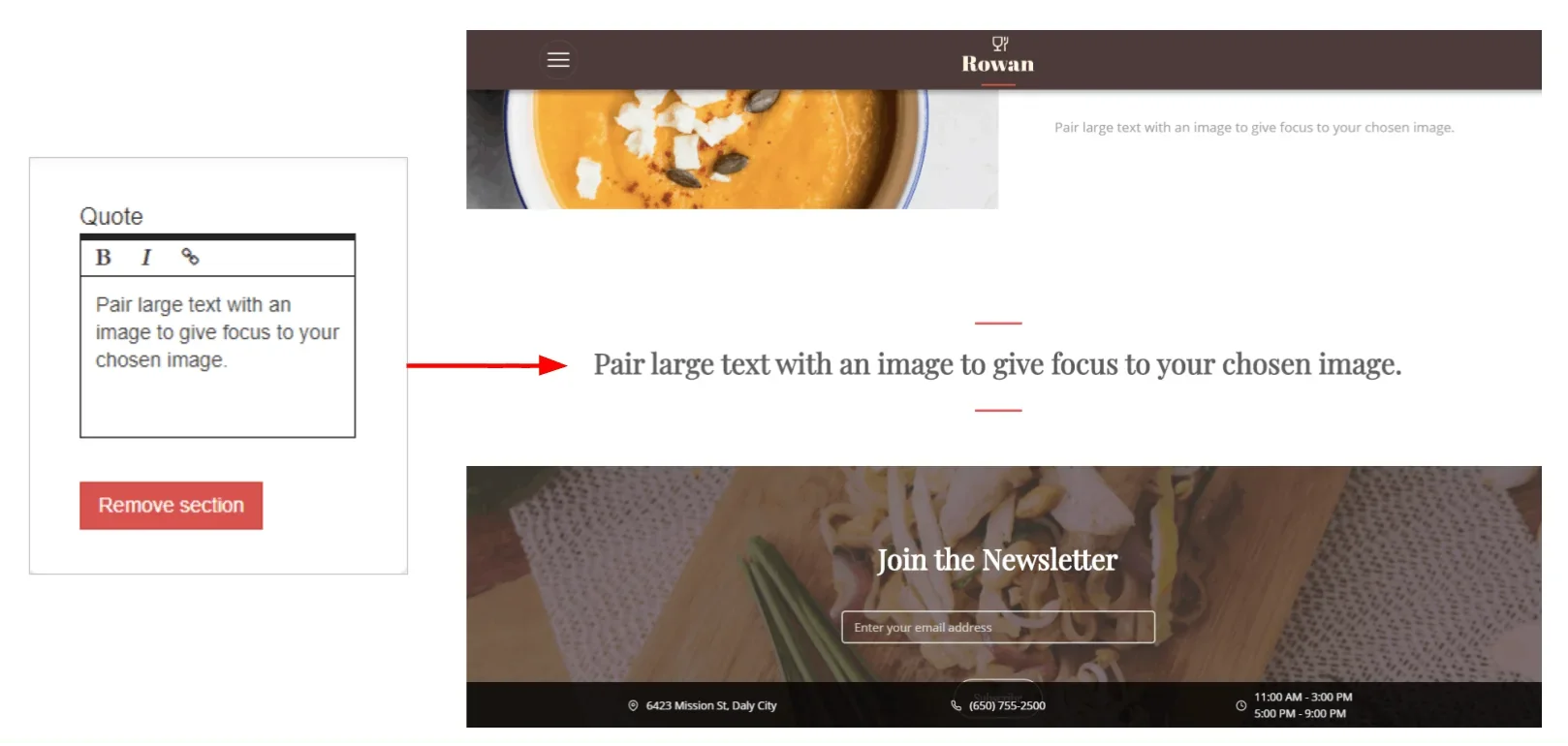 entered text, with example