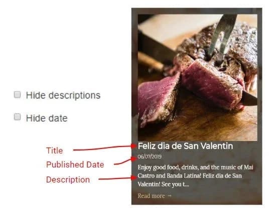 title, date, and description example