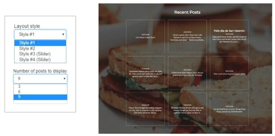 layout and number of events to display
