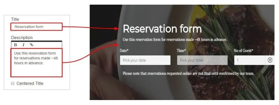 title and description input and display output example
