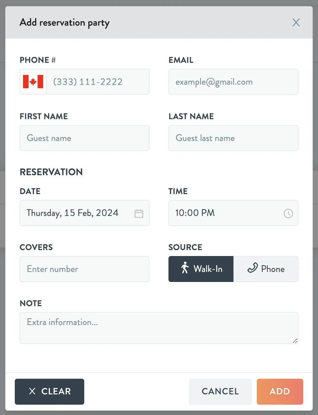 add reservation party