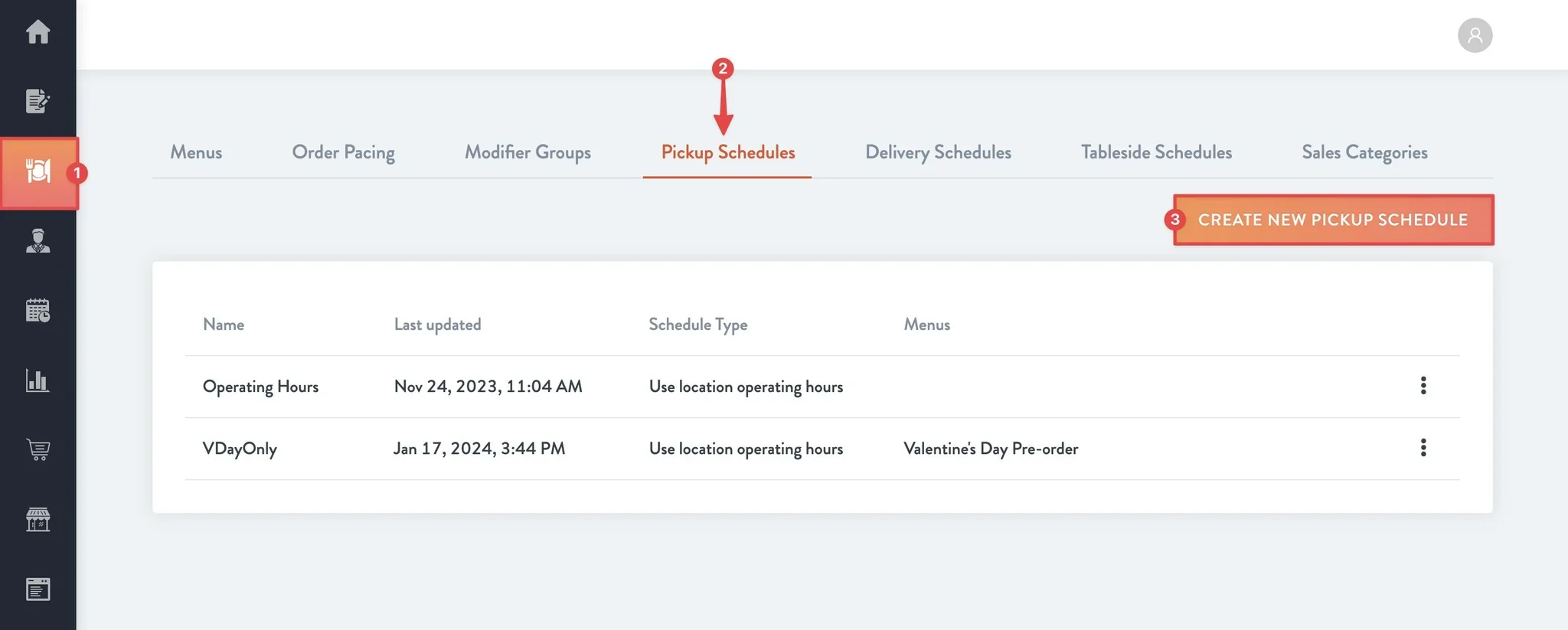 pickup schedules
