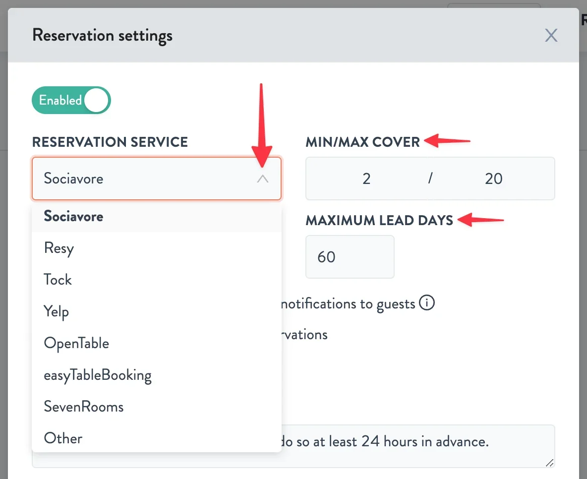 reservation service options