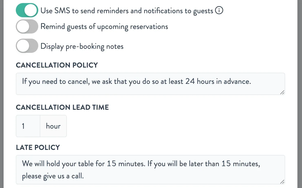 additional reservation settings
