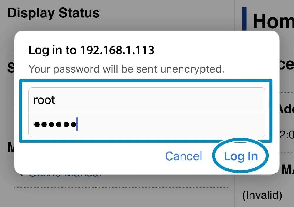 log in with username and password