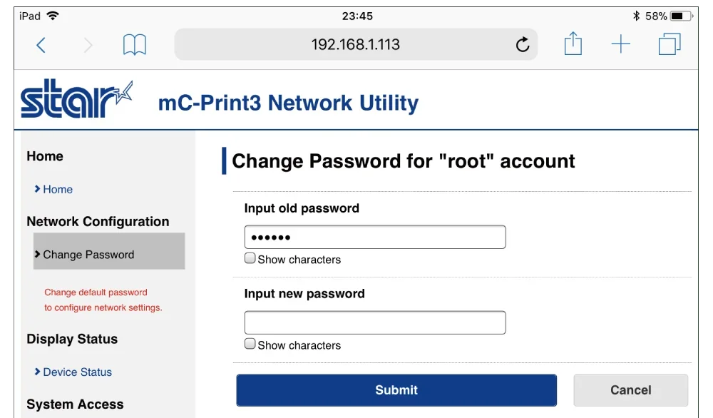 change password screen