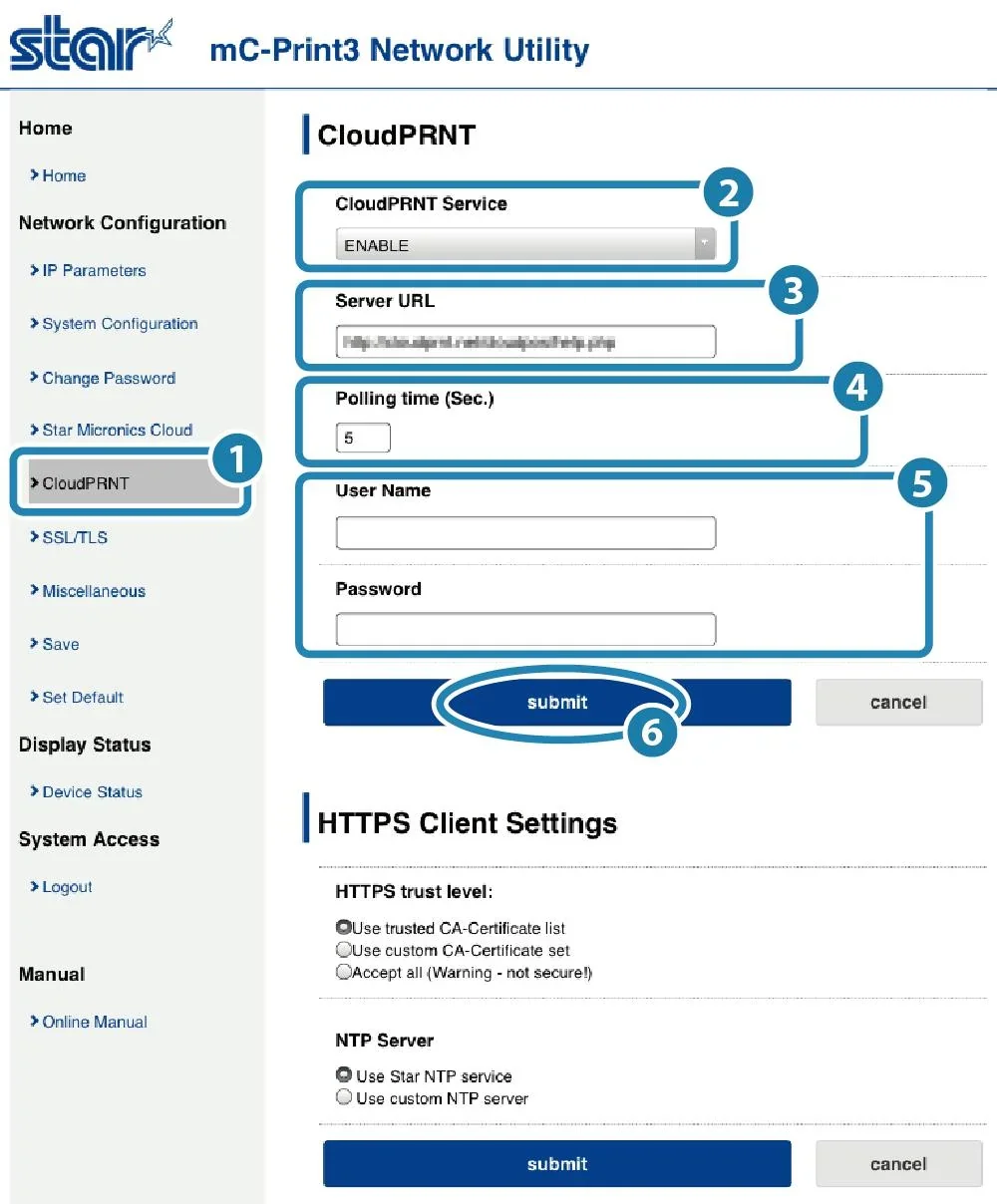 configuration screen