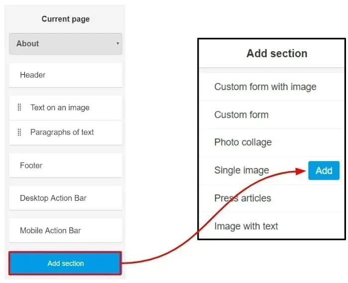add a single image section