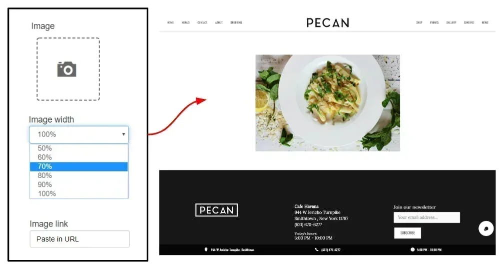 image width settings and example