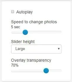 slider settings for the slideshow
