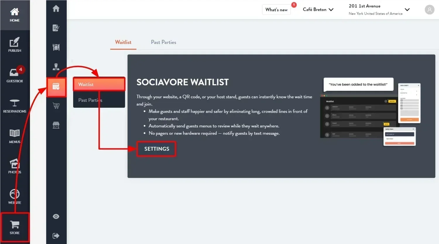 navigation to waitlist settings