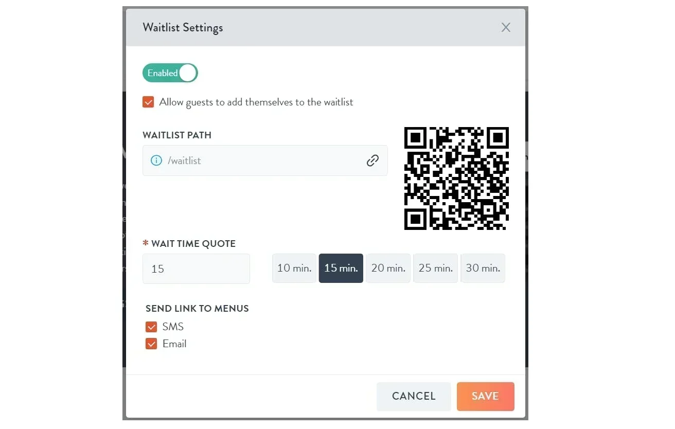 waitlist settings sample